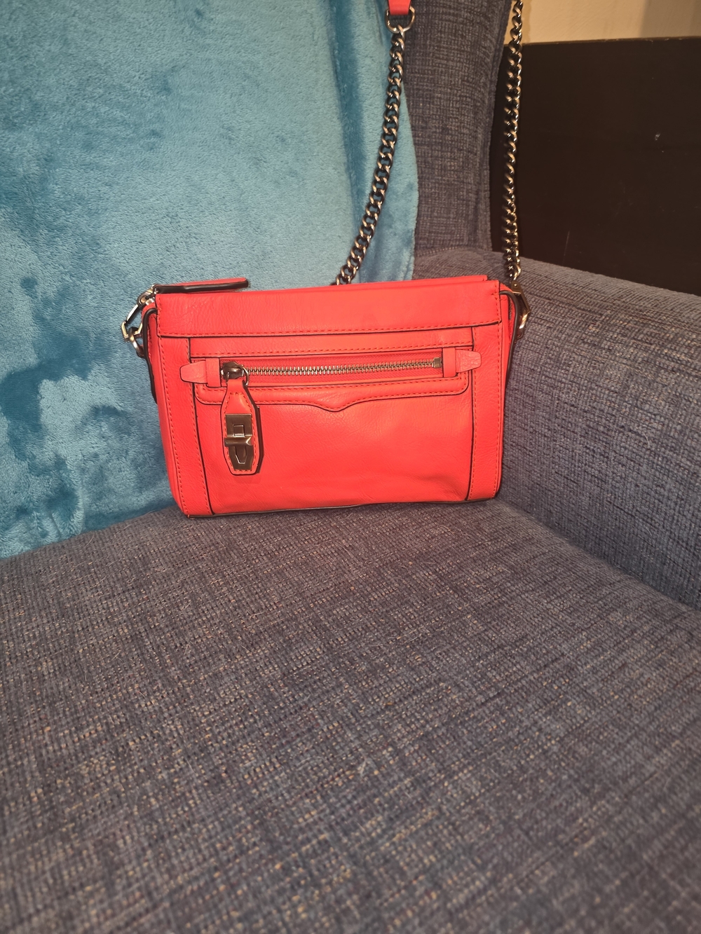 New NWT Rebecca Minkoff Orange Smooth Leather & Gunmetal Crossbody Purse Bag